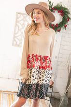 Load image into Gallery viewer, Taupe Floral &amp; Leopard Print Tiered Pocketed Mid Dress