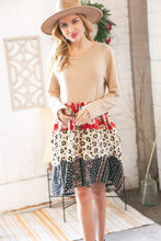 Load image into Gallery viewer, Taupe Floral &amp; Leopard Print Tiered Pocketed Mid Dress