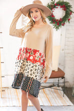 Load image into Gallery viewer, Taupe Floral &amp; Leopard Print Tiered Pocketed Mid Dress