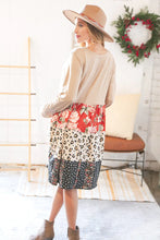 Load image into Gallery viewer, Taupe Floral &amp; Leopard Print Tiered Pocketed Mid Dress