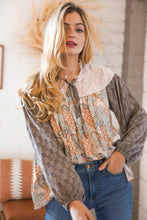 Load image into Gallery viewer, Taupe Paisley Print Houndstooth Mock Neck Top
