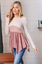Load image into Gallery viewer, Taupe Zig Zag Chevron Ditzy Floral Shark Bite Top