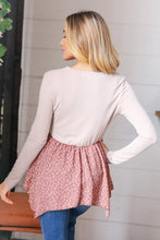 Load image into Gallery viewer, Taupe Zig Zag Chevron Ditzy Floral Shark Bite Top