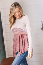 Load image into Gallery viewer, Taupe Zig Zag Chevron Ditzy Floral Shark Bite Top