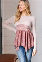 Load image into Gallery viewer, Taupe Zig Zag Chevron Ditzy Floral Shark Bite Top