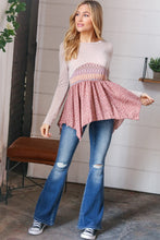 Load image into Gallery viewer, Taupe Zig Zag Chevron Ditzy Floral Shark Bite Top