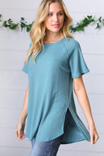 Load image into Gallery viewer, Teal Mélange Baby Waffle Hi-Low Slit Top