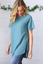 Load image into Gallery viewer, Teal Mélange Baby Waffle Hi-Low Slit Top