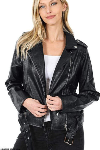 Top Belted Moto Jacket - Black