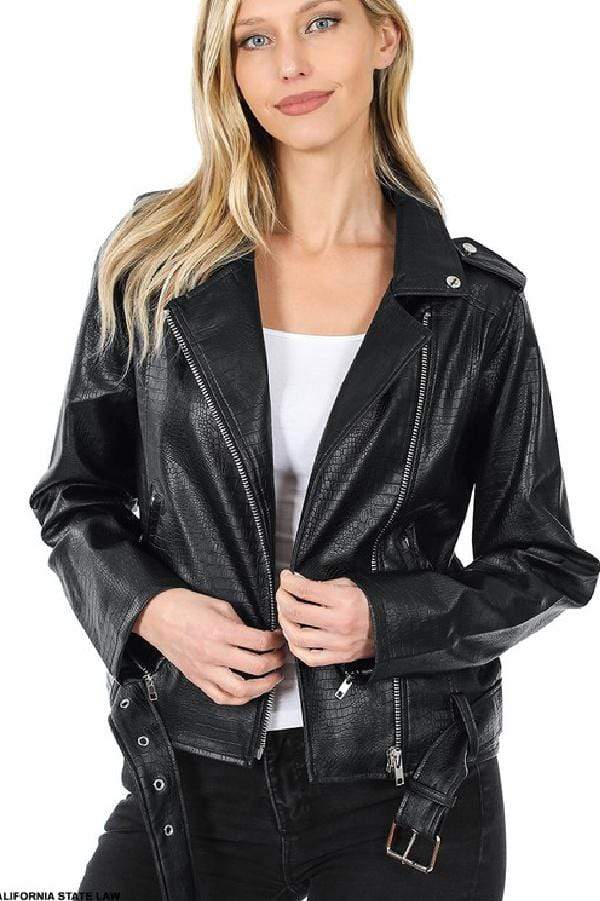 Top Belted Moto Jacket - Black