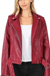 Top Belted Moto Jacket - Red