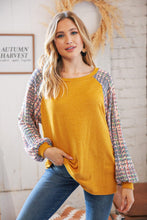 Load image into Gallery viewer, Top Mustard Hacci Multi Bubble Sleeve Raglan Top