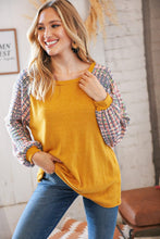 Load image into Gallery viewer, Top Mustard Hacci Multi Bubble Sleeve Raglan Top