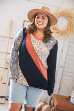 Load image into Gallery viewer, Top Rib Patchwork Leopard Floral Color Block Top