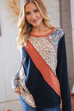 Load image into Gallery viewer, Top Rib Patchwork Leopard Floral Color Block Top