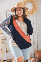 Load image into Gallery viewer, Top Rib Patchwork Leopard Floral Color Block Top