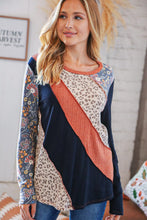 Load image into Gallery viewer, Top Rib Patchwork Leopard Floral Color Block Top