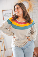 Load image into Gallery viewer, Top Taupe Terry Rib Color Block Out Seam Detail Pullover