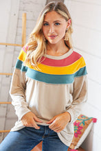 Load image into Gallery viewer, Top Taupe Terry Rib Color Block Out Seam Detail Pullover