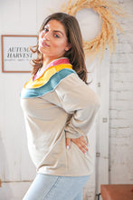 Load image into Gallery viewer, Top Taupe Terry Rib Color Block Out Seam Detail Pullover
