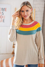 Load image into Gallery viewer, Top Taupe Terry Rib Color Block Out Seam Detail Pullover