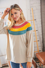 Load image into Gallery viewer, Top Taupe Terry Rib Color Block Out Seam Detail Pullover