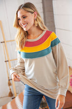 Load image into Gallery viewer, Top Taupe Terry Rib Color Block Out Seam Detail Pullover