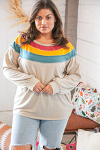 Load image into Gallery viewer, Top Taupe Terry Rib Color Block Out Seam Detail Pullover