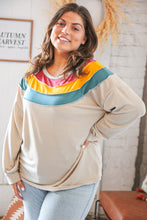 Load image into Gallery viewer, Top Taupe Terry Rib Color Block Out Seam Detail Pullover