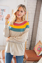 Load image into Gallery viewer, Top Taupe Terry Rib Color Block Out Seam Detail Pullover
