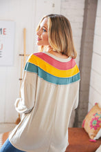 Load image into Gallery viewer, Top Taupe Terry Rib Color Block Out Seam Detail Pullover