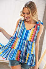 Load image into Gallery viewer, Vertical Multi Print V Neck Shoulder Tie Detail Top