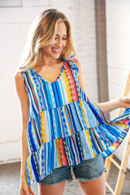 Load image into Gallery viewer, Vertical Multi Print V Neck Shoulder Tie Detail Top